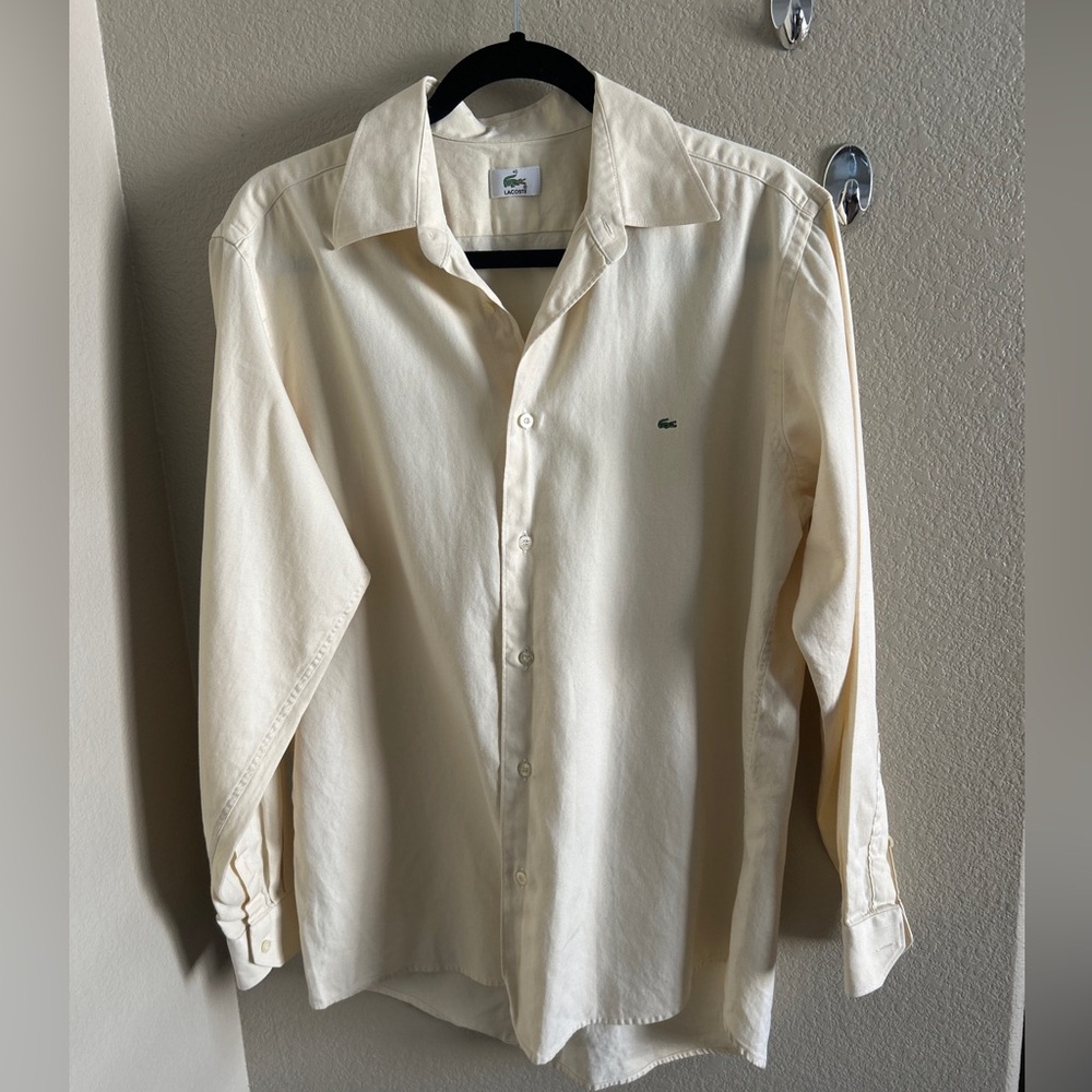 Lacoste Men's Long-Sleeve Button-Up Shirt in Cream size 38